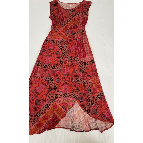 Free People Women Red Multicolor Printed Blakely Tulip Maxi Boho Dress Size M - Picture 3 of 10